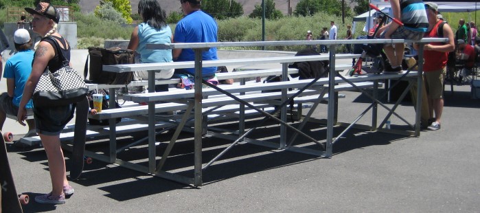 Side able view of bleachers available for rent.